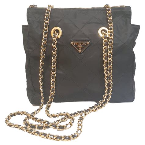 prada black chain shoulder bag|Prada vintage nylon bag.